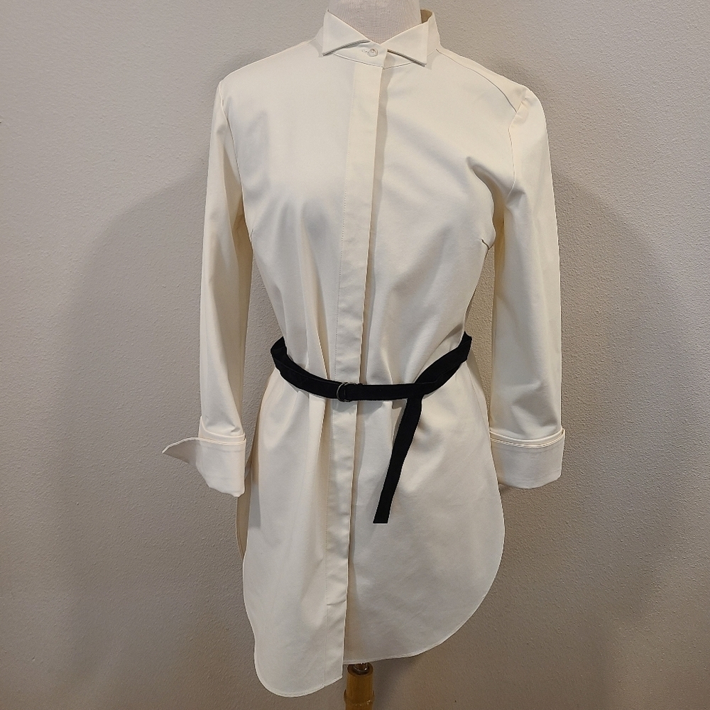 Nellie Partow Ivory Button Down Belted Shirt Dress